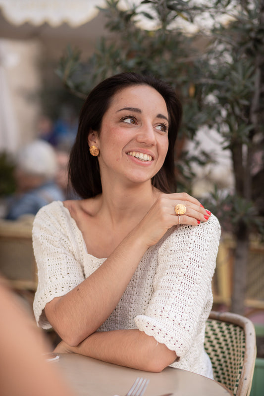 Bague plaqué or collection Le trésor des Mécènes motif palmettes feuilles de palmier