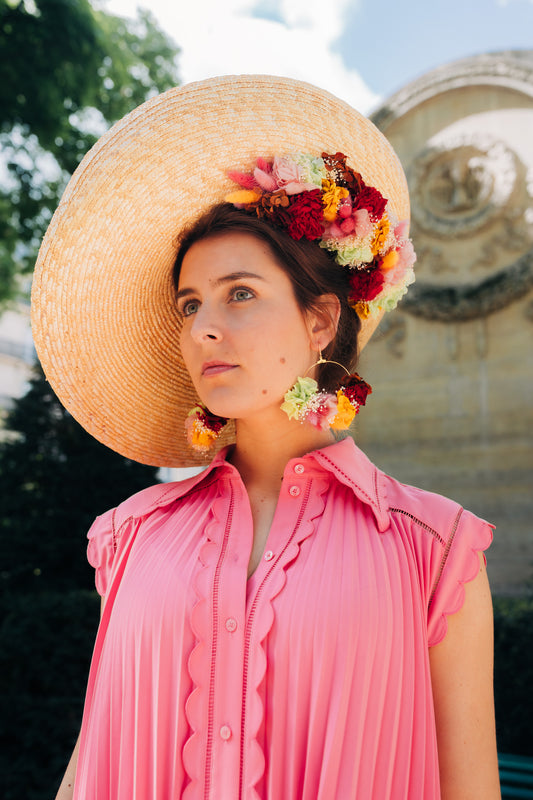 Boucles d’oreilles colorées en fleurs stabilisées ,personnalisables pour oreilles percées ou à clips.