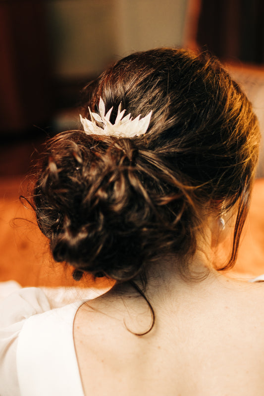 peigne à cheveux composé de ruscus stabilisé et cristallisé à la résine