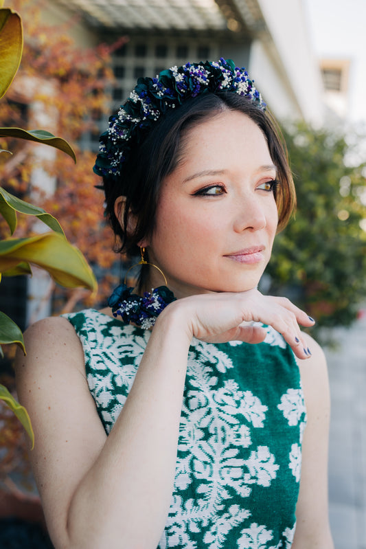 Boucles d'oreilles décorées de fleurs stabilisées