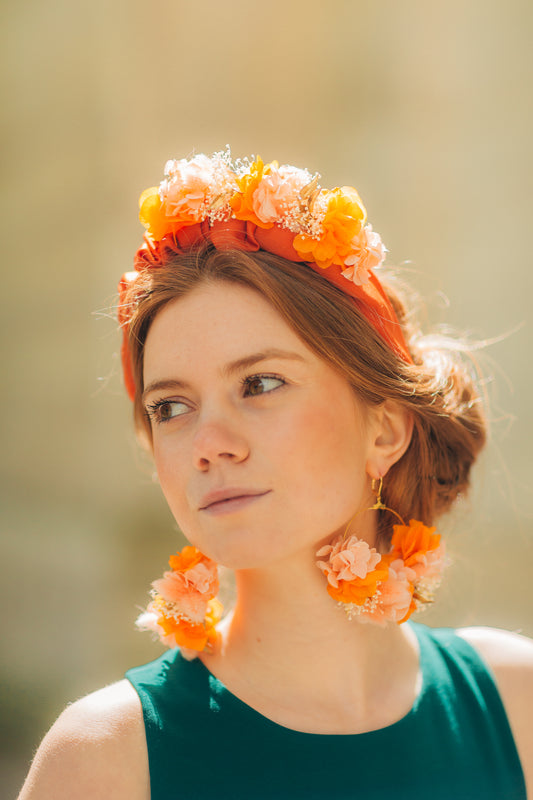 Boucles d’oreilles colorées en fleurs stabilisées ,personnalisables pour oreilles percées ou à clips.