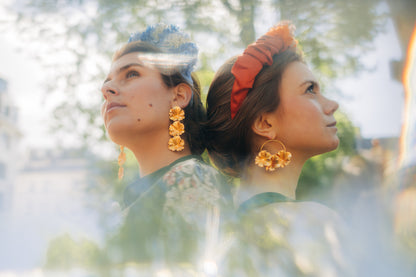 Boucles d’oreilles doré plaqué Or en forme de feuilles de géranium, personnalisables pour oreilles percées ou à clips. 