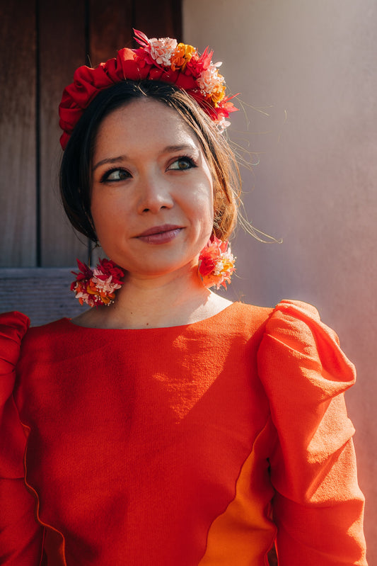 Boucles d'oreilles Collioure en fleurs stabilisées colorées pour invitées